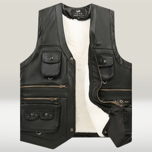 Genuine Leather Adventure Vest Sleeveless Casual Zip-Front Jacket Fall Winter Outdoor Riding Coat Men's Plus Sizes XL-7XL