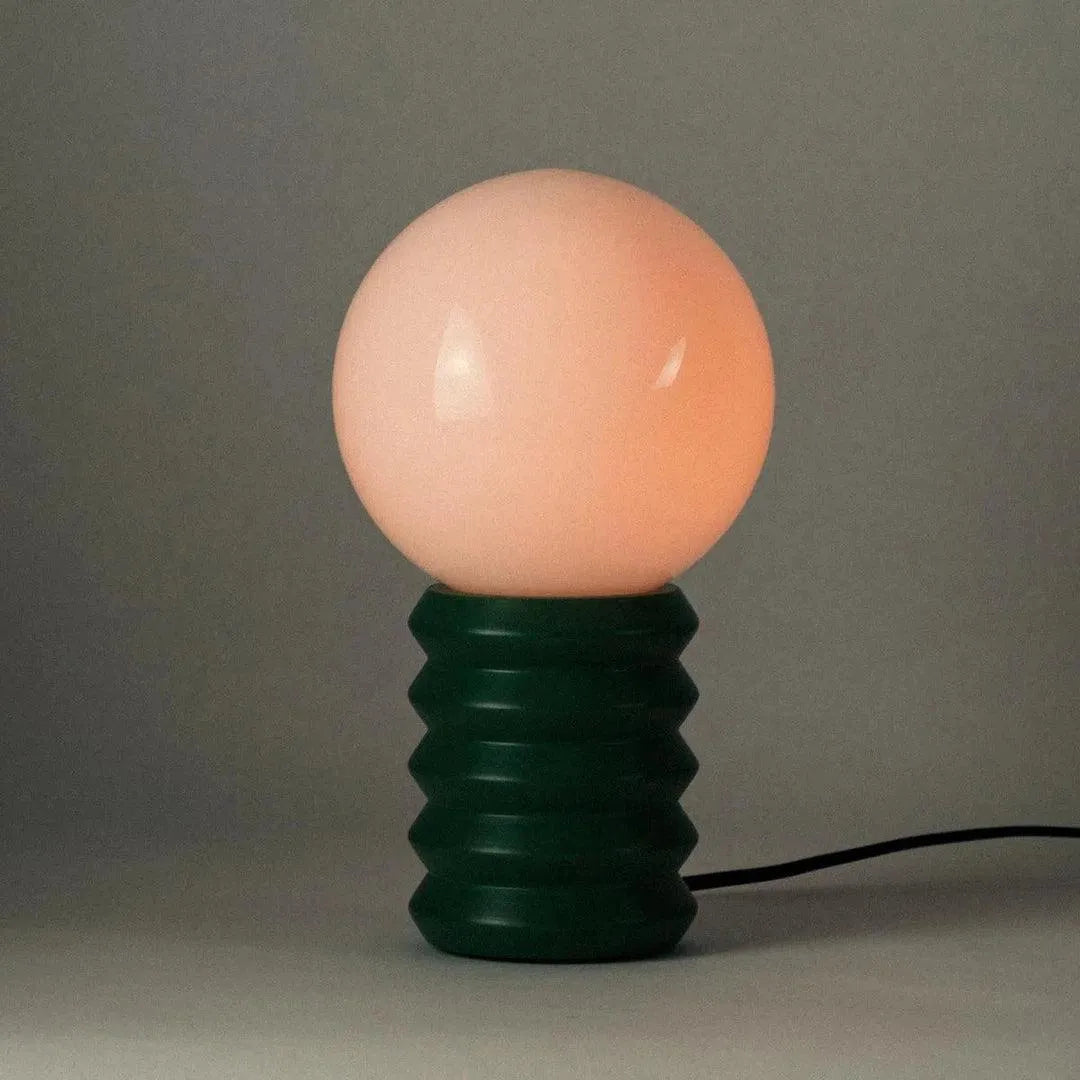 Frosted Globe Accent Lamp 11-Inch Wood Base Bedside Lighting Green Red Retro Style Bedroom Nightstand Living Room Home Office | Thomler