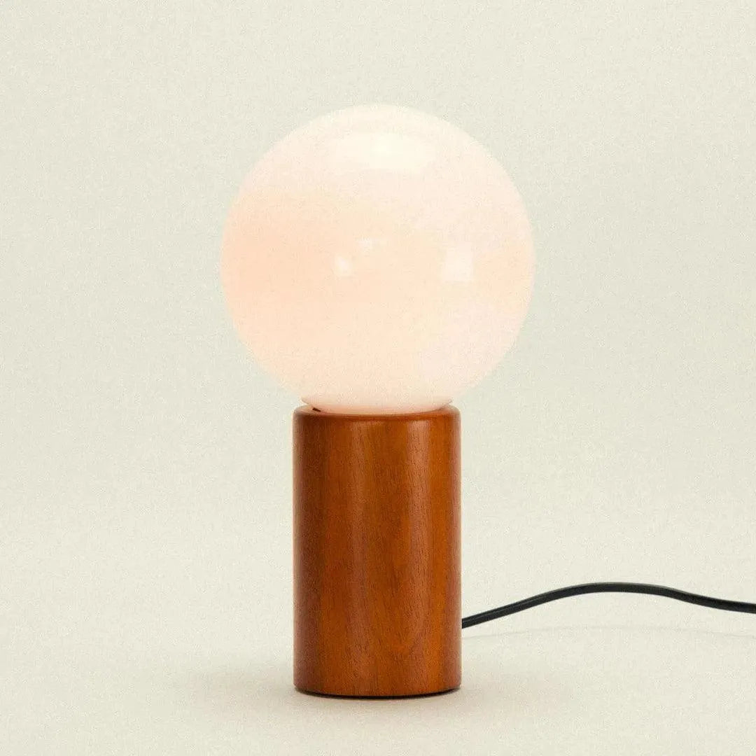 Spherical Glass Shade Nightstand Light 11 in Natural Wood Base Bedside Reading Lamp Retro Accent Illumination for Bedroom Living Room Office | Thomler