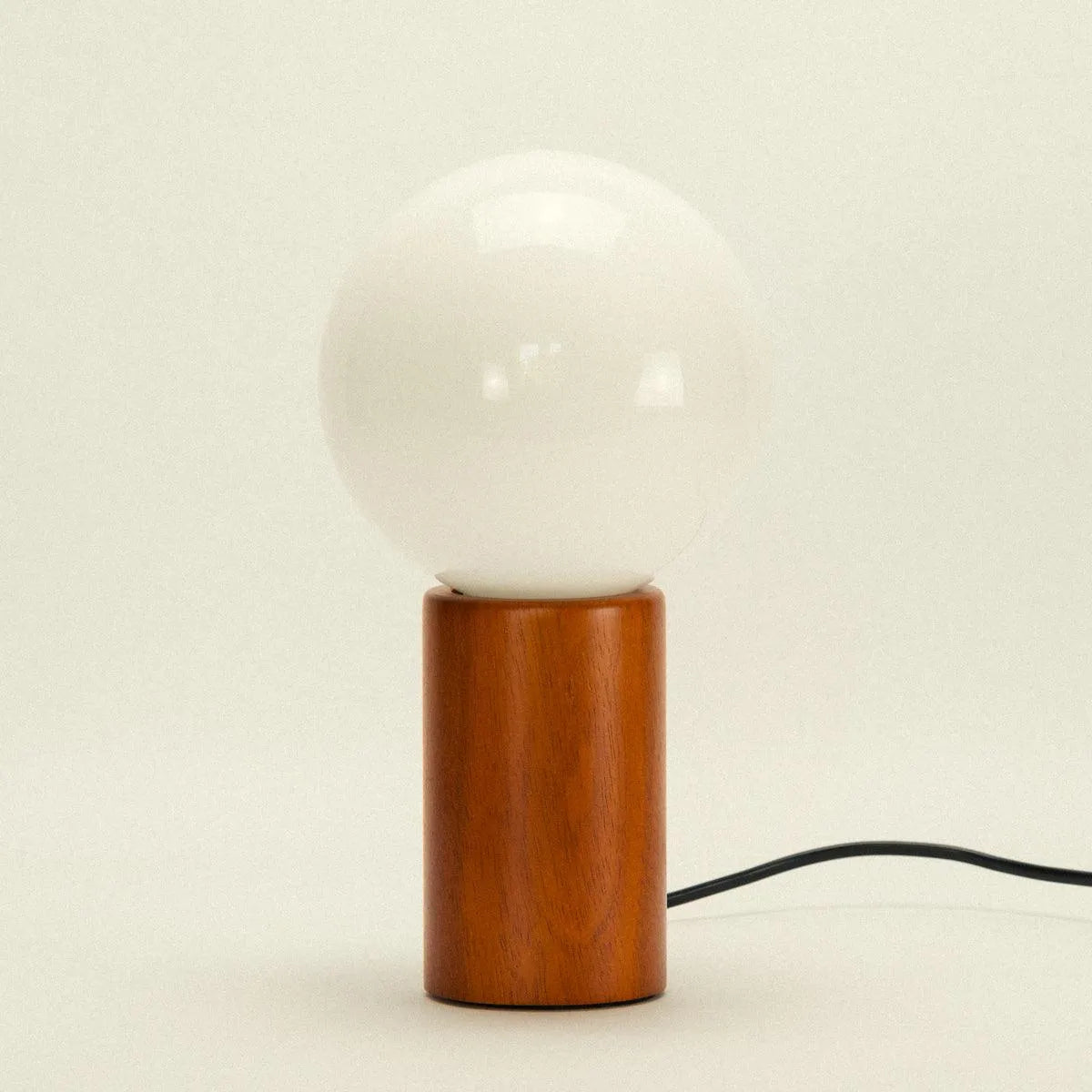 Spherical Glass Shade Nightstand Light 11 in Natural Wood Base Bedside Reading Lamp Retro Accent Illumination for Bedroom Living Room Office | Thomler