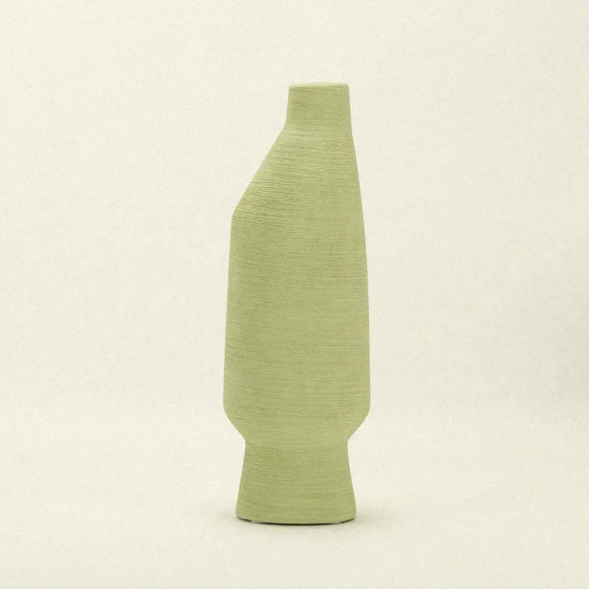 Ceramic Vessel 11.8 Inches Tall Green Artisan Home Accent Mantel Decor Sculptural Pottery for Shelf Console Table Centerpiece | Thomler