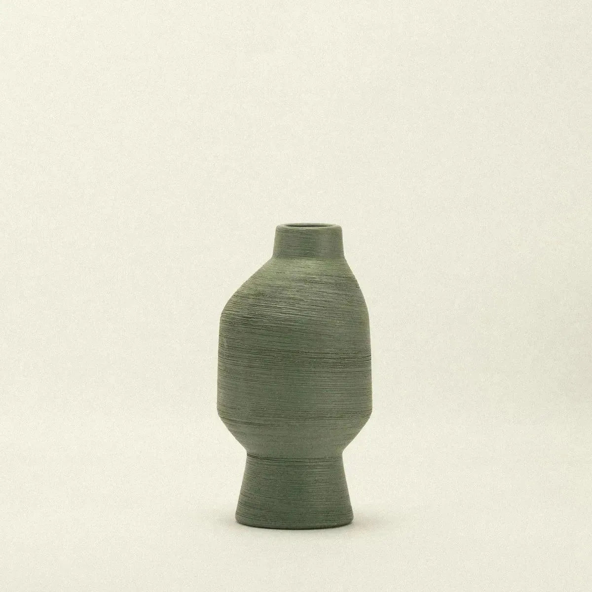Handcrafted Pottery Vessel with Irregular Contour 7.9 Inches Sage Finish for Mantels Coffee Tables Botanical Stems Modern Farmhouse Nordic D | Thomler