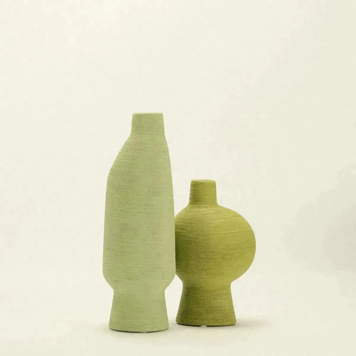Ceramic Vessel 11.8 Inches Tall Green Artisan Home Accent Mantel Decor Sculptural Pottery for Shelf Console Table Centerpiece | Thomler