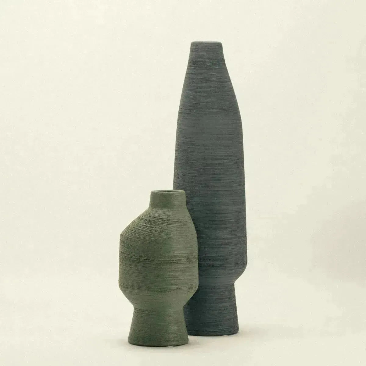 Handcrafted Pottery Vessel with Irregular Contour 7.9 Inches Sage Finish for Mantels Coffee Tables Botanical Stems Modern Farmhouse Nordic D | Thomler