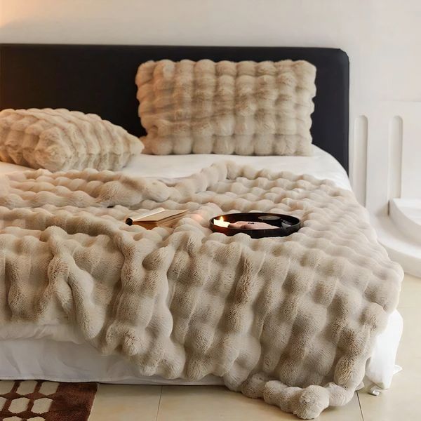 Plush Faux Fur Throw Blanket 63x79 Inches Soft Oversized Lap Coverlet for Sofa Bed Couch Lounge Chair Reading Nook Winter Warmth Home Accent | Thomler