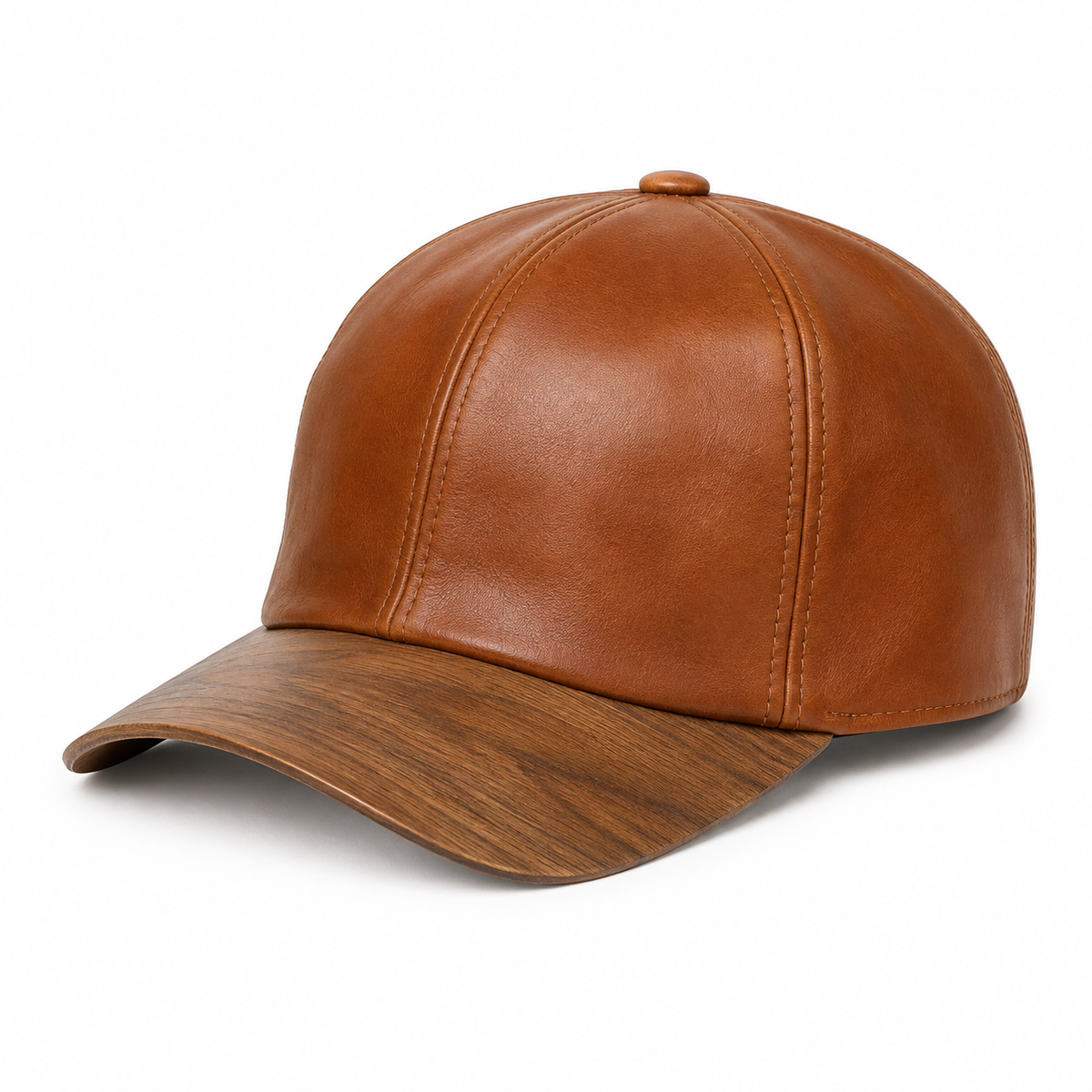 Wooden Brim Baseball Cap – Brown Vegan Leather