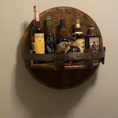 4-Bottle Wooden Display Rack for Kitchen & Home Bar | Wall-Mounted Storage Organizer Holder with Rustic Brown Finish for Countertop Organiza | Thomler