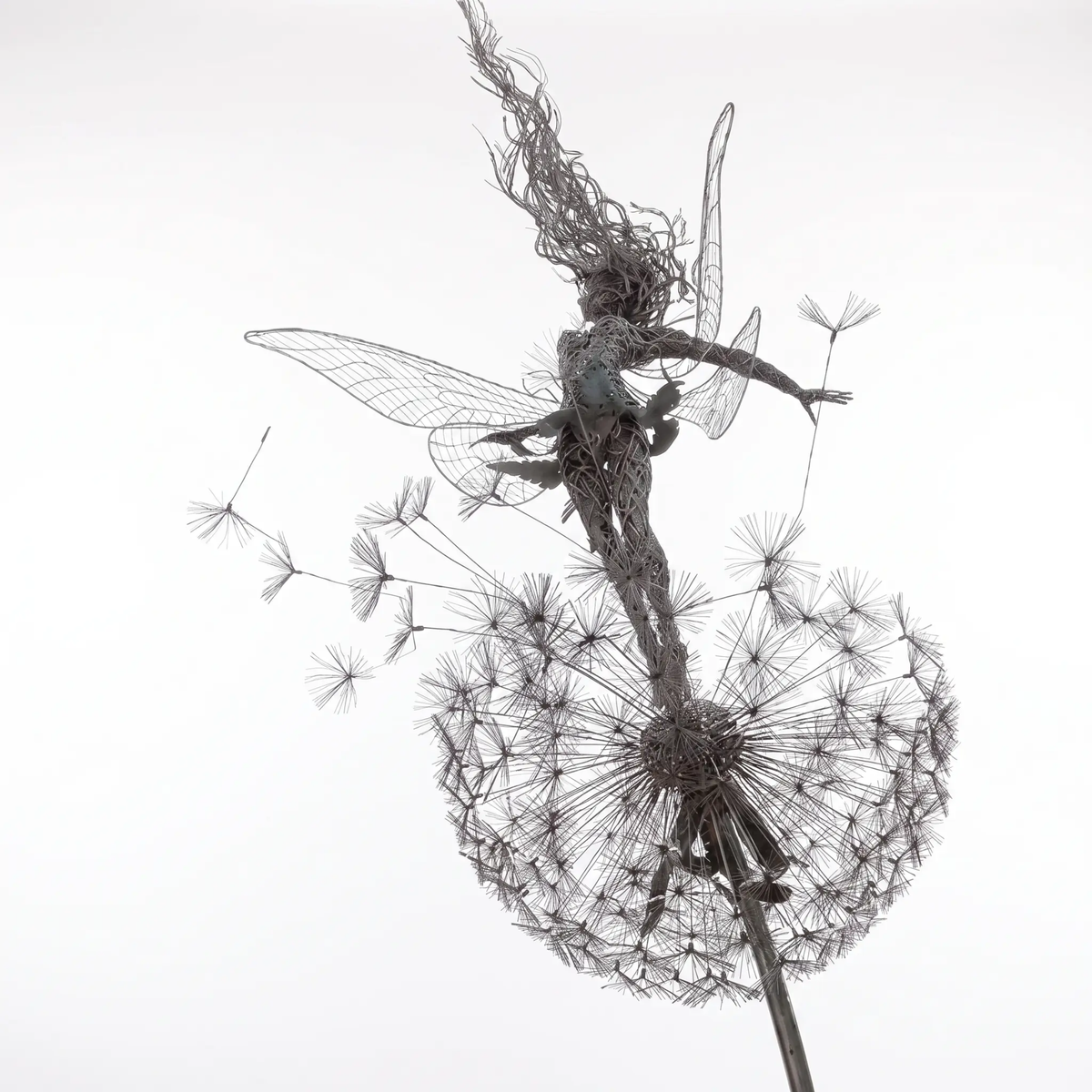 Spinning Fairy Garden Stake Wind Spinner Metal Dandelion Yard Art Outdoor Decor for Flower Beds Patio Lawn Pathways Whimsical Sculpture