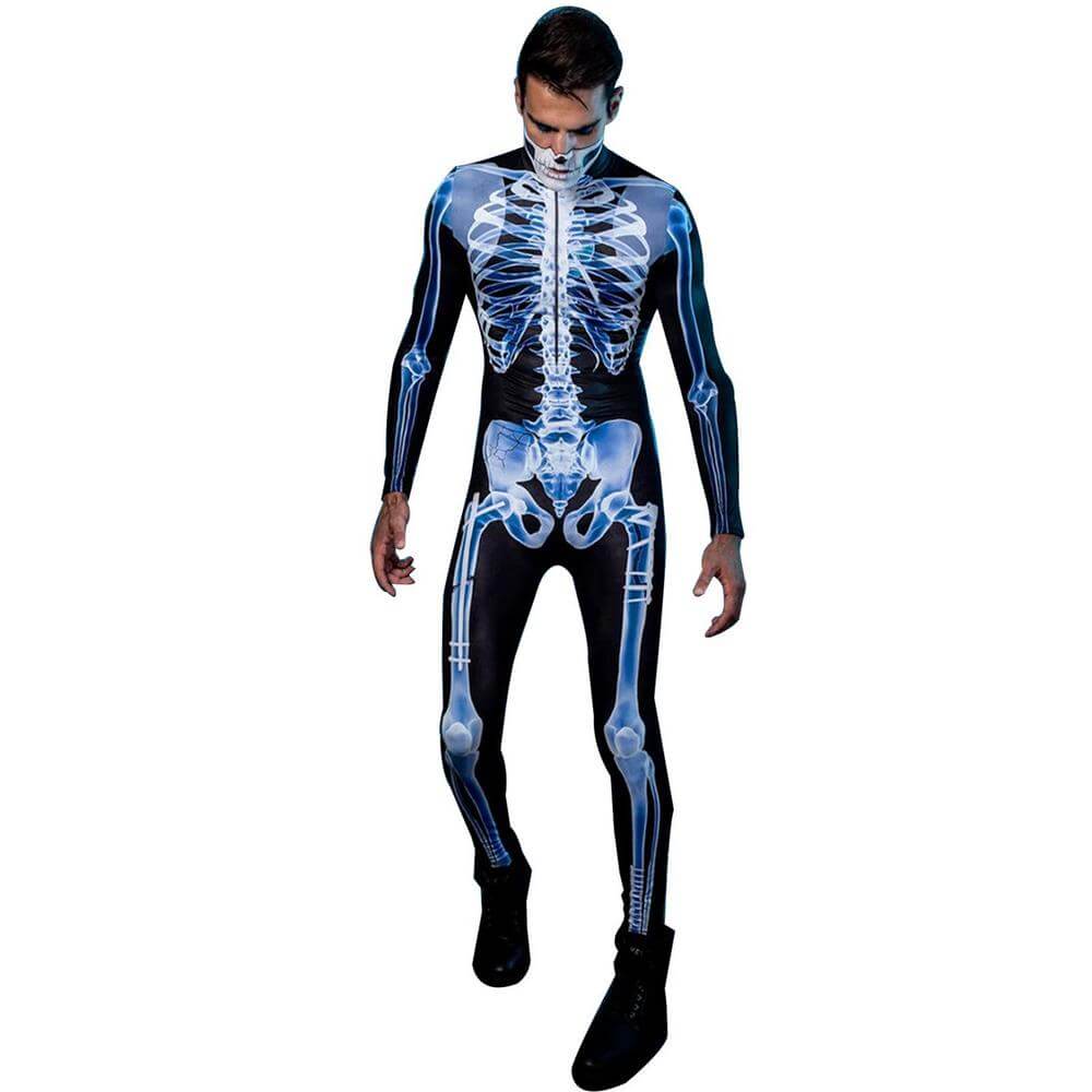Full-Body Skeleton Costume with 3D Print – Form-Fitting Jumpsuit for Halloween Party & Cosplay