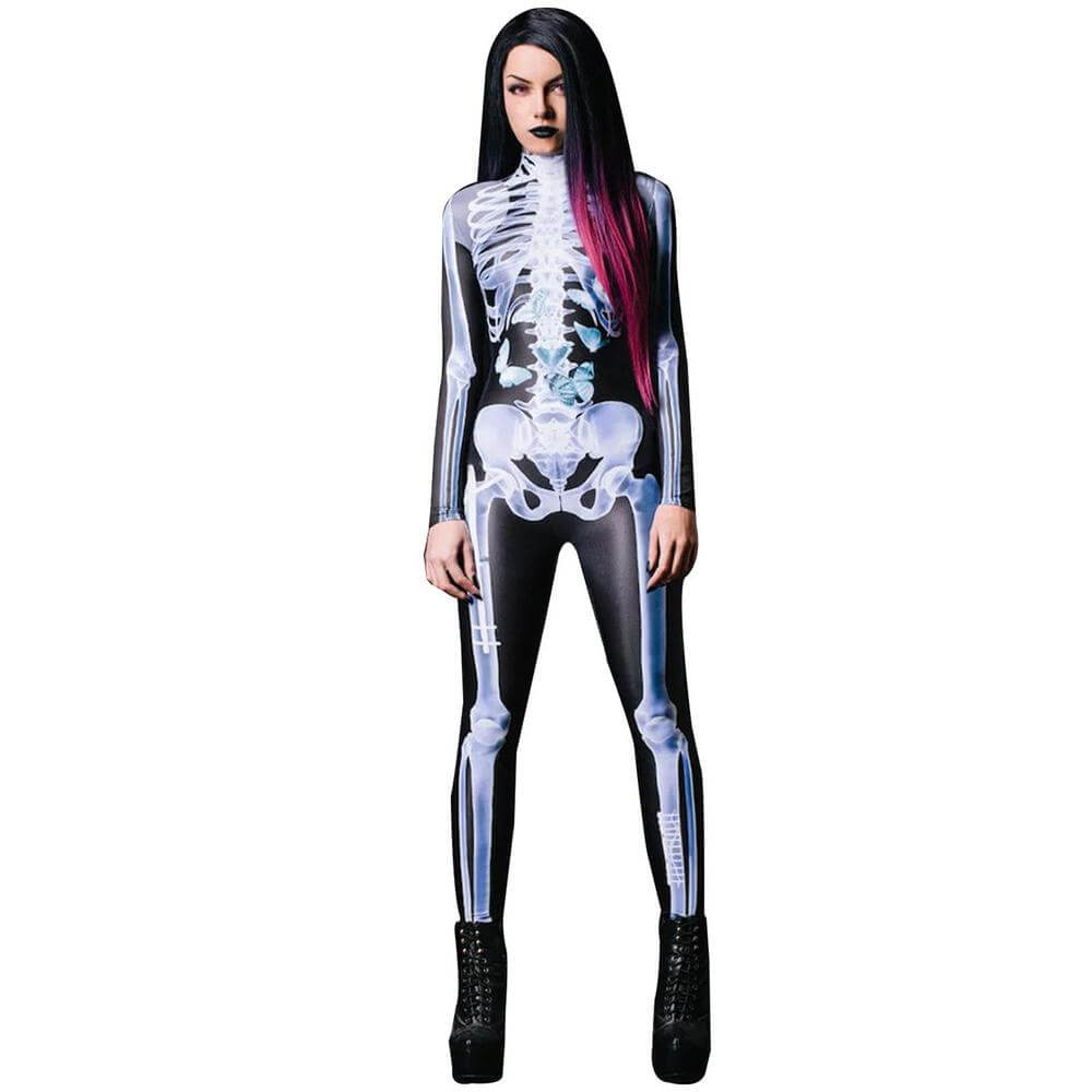 Full-Body Skeleton Costume with 3D Print – Form-Fitting Jumpsuit for Halloween Party & Cosplay