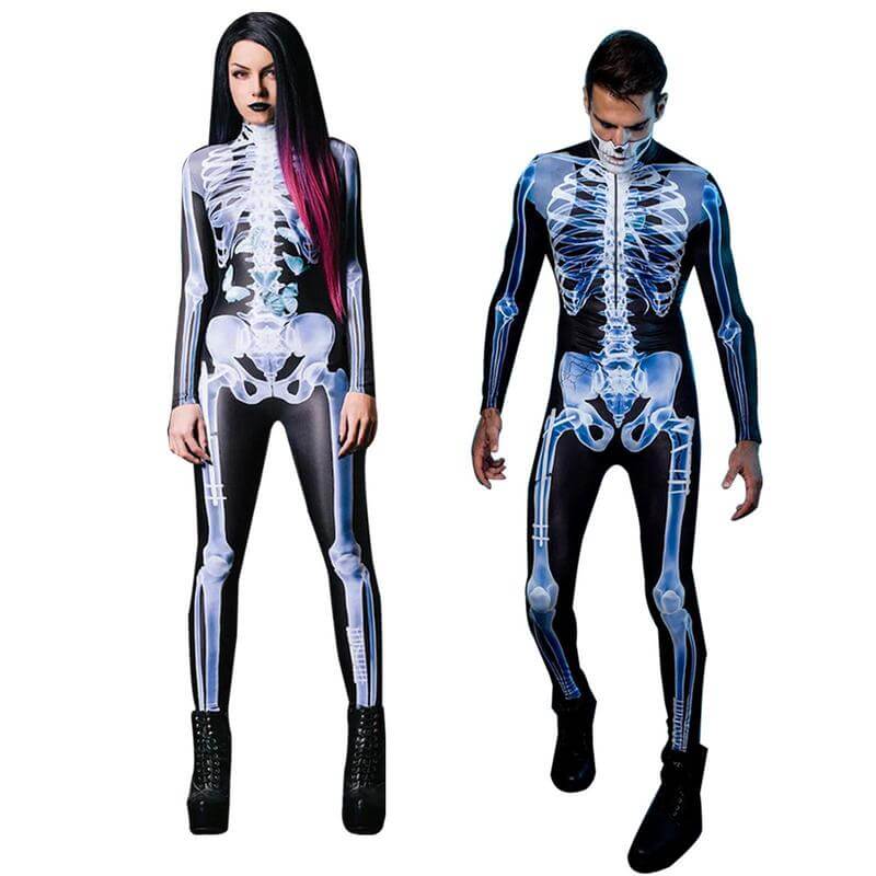 Full-Body Skeleton Costume with 3D Print – Form-Fitting Jumpsuit for Halloween Party & Cosplay
