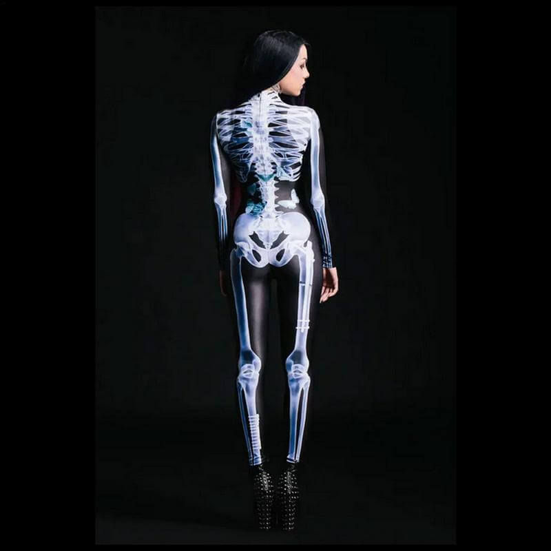 Full-Body Skeleton Costume with 3D Print – Form-Fitting Jumpsuit for Halloween Party & Cosplay