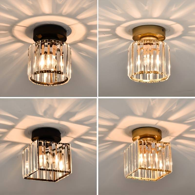 Cube Crystal Flush Mount Ceiling Light with Brass Frame 10 Inch for Bedroom Hallway Entryway Living Room Office Modern Home Lighting Fixture | Thomler