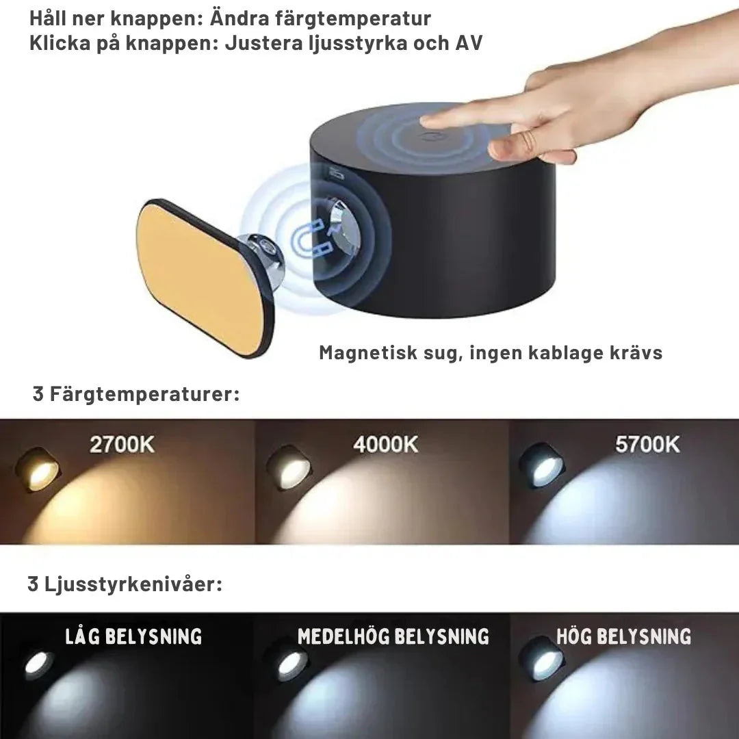 Aplique LED inalámbrico con control remoto: lámpara de pared de aluminio recargable para dormitorio, sala de estar y pasillo | Thomler
