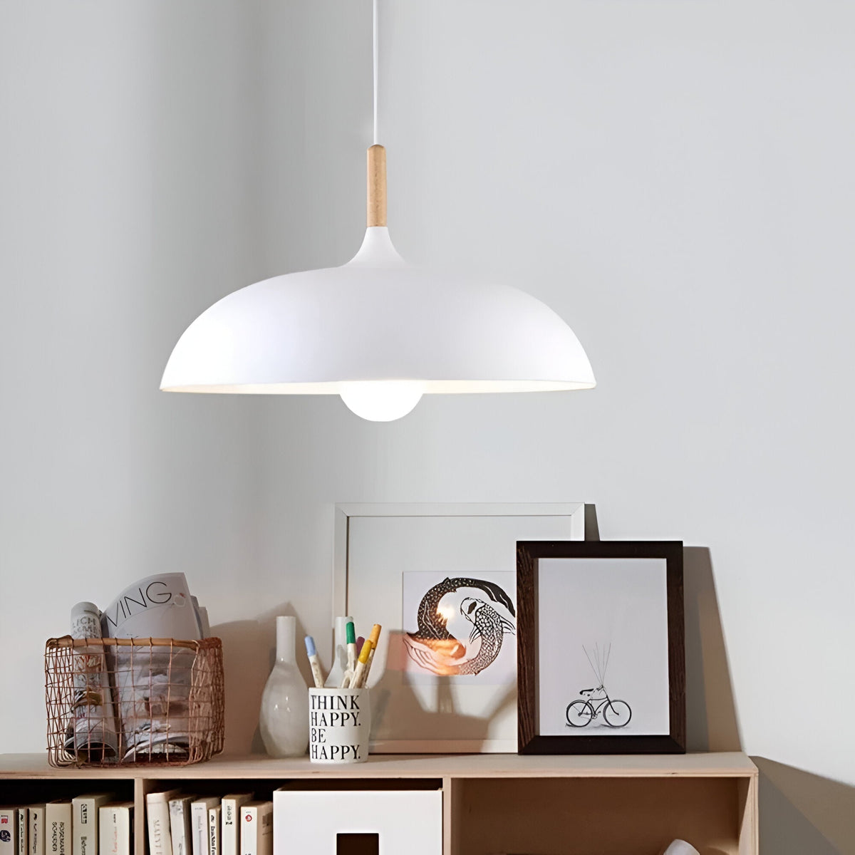 Wood and Iron Drop Light 14-24 Inches Diameter for Kitchen Island Dining Table Modern Minimalist Fixture E27 Socket Cord Height Adjustable | Thomler