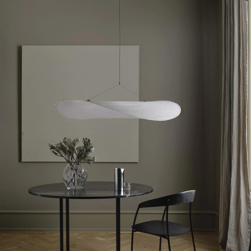 Woven Silk Shade Hanging Lamp White 16-31 in Adjustable Cord Warm Ambient Glow for Dining Room Bedroom Living Room Modern Minimalist Ceiling | Thomler