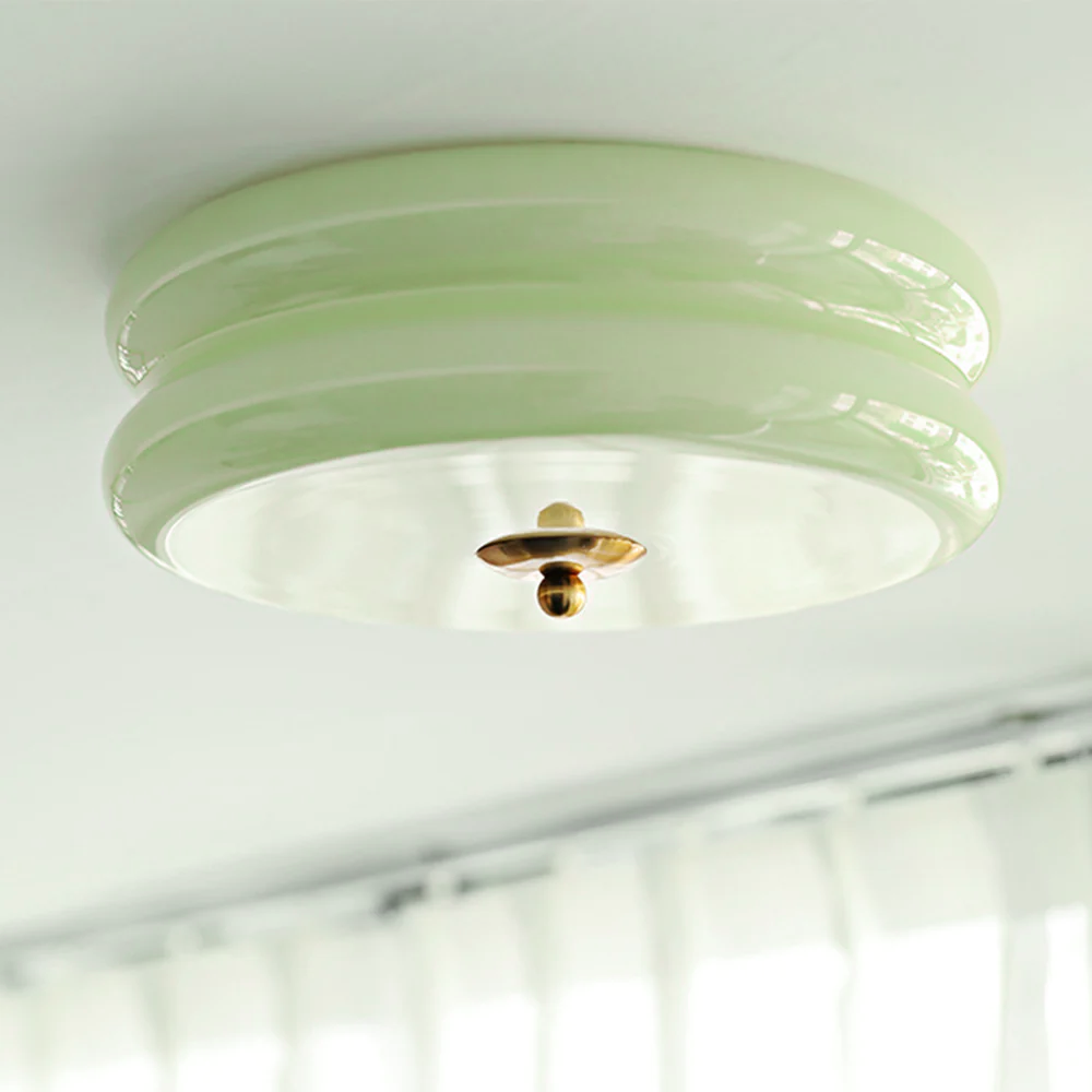 Round Flush Mount LED Fixture with 3 Color Temperatures Glass Metal 5 in Height for Bedroom Dining Room Kitchen Adjustable Kelvin Switch Mod | Thomler