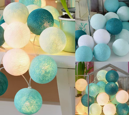 Cotton Ball String Lights with Soft Woven Globes for Bedroom, Living Room & Party Decor – USB or Battery Powered Fairy Lights | Thomler