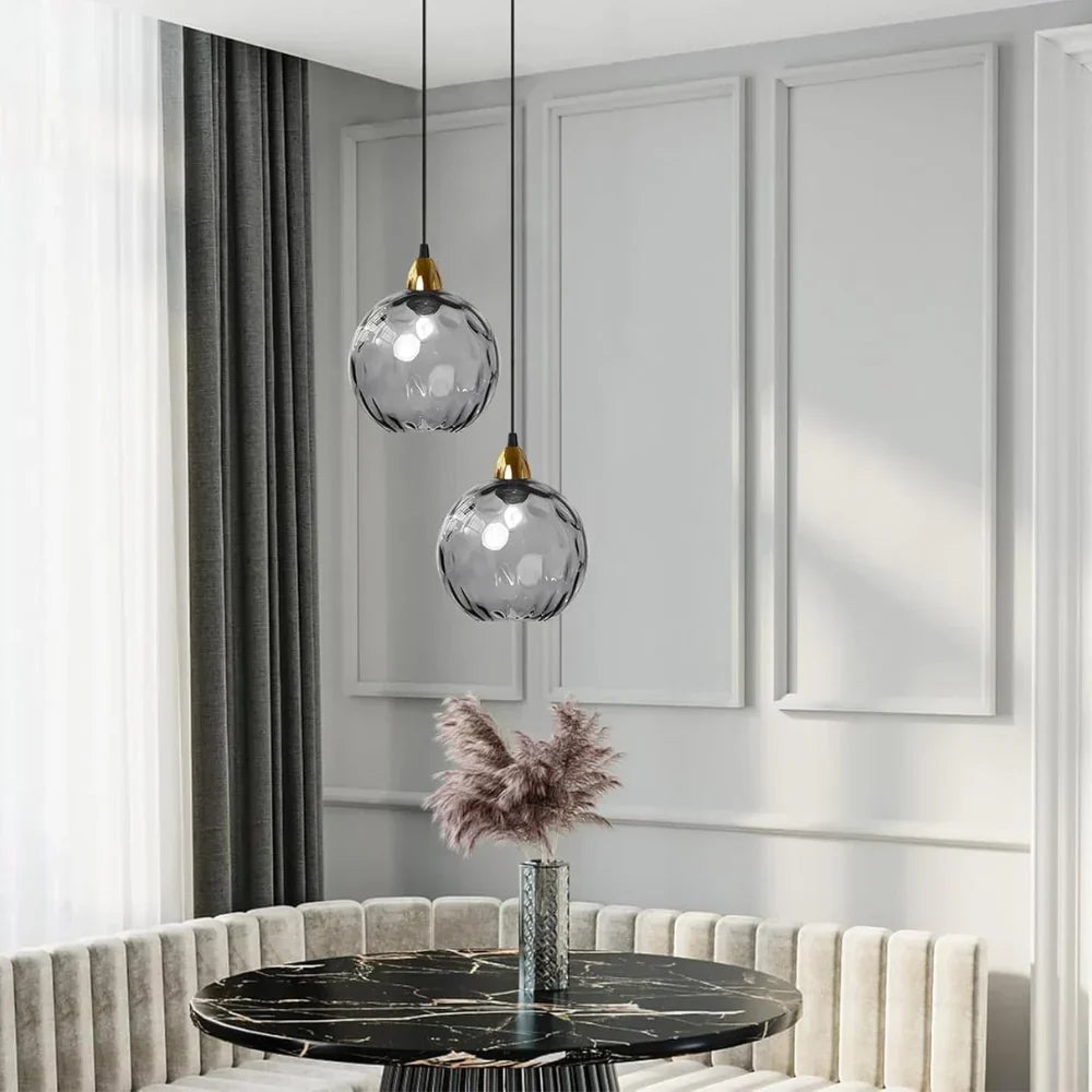 Getextureerde glazen hanglamp 7,9 inch, verlichting voor kookeiland in de eetkamer, in hoogte verstelbare moderne bolvormige pendellamp, minimalistische plafondlamp voor K | Thomler
