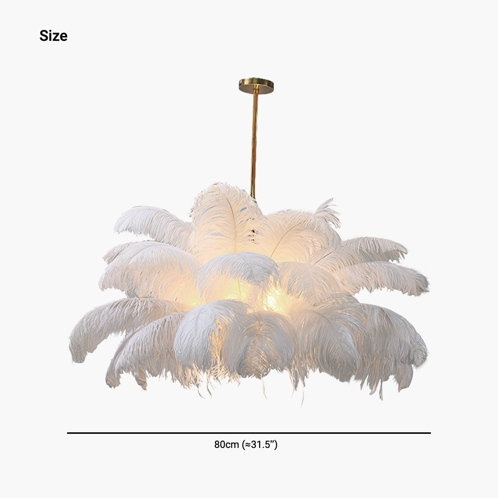 Feathered Ceiling Light White 31 in Adjustable LED Hanging Fixture for Bedroom Living Room Dining Room Statement Decor | Thomler
