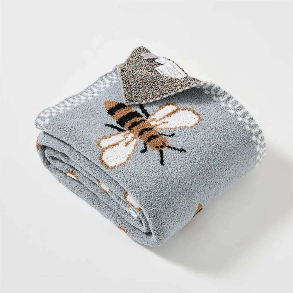 Honeybee Jacquard Knit Throw Blanket – Lightweight Microfiber for Couch, Bed & Travel – 51×63 Inch