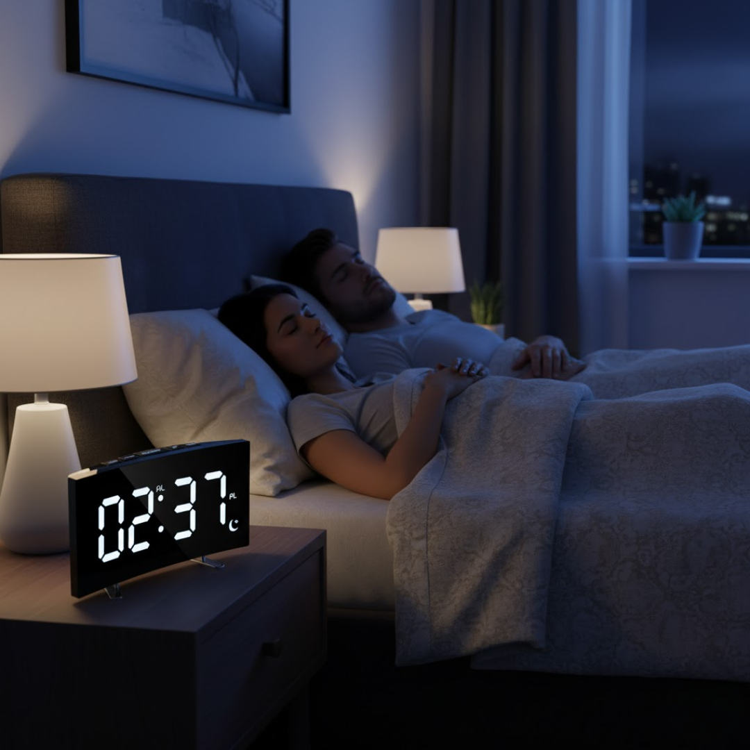 USB-Powered LED Alarm Clock with Curved Screen 6.7 × 2.8 × 1.2 Inches Battery Backup Nightstand Clock Large Display for Bedroom Office Deskt | Thomler