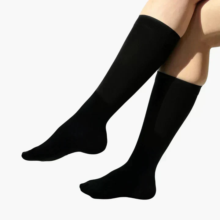Compressiekousen met elastische band voor verlichting bij zwellingen en ondersteuning van de bloedsomloop – Naadloos kniehoog model voor dames en heren, diverse maten