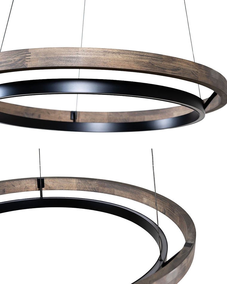 Runder Kronleuchter aus Holz mit LED-Beleuchtung, 60-120 cm höhenverstellbar, Deckenleuchte im Landhausstil für Esszimmer und Kücheninsel | Thomler