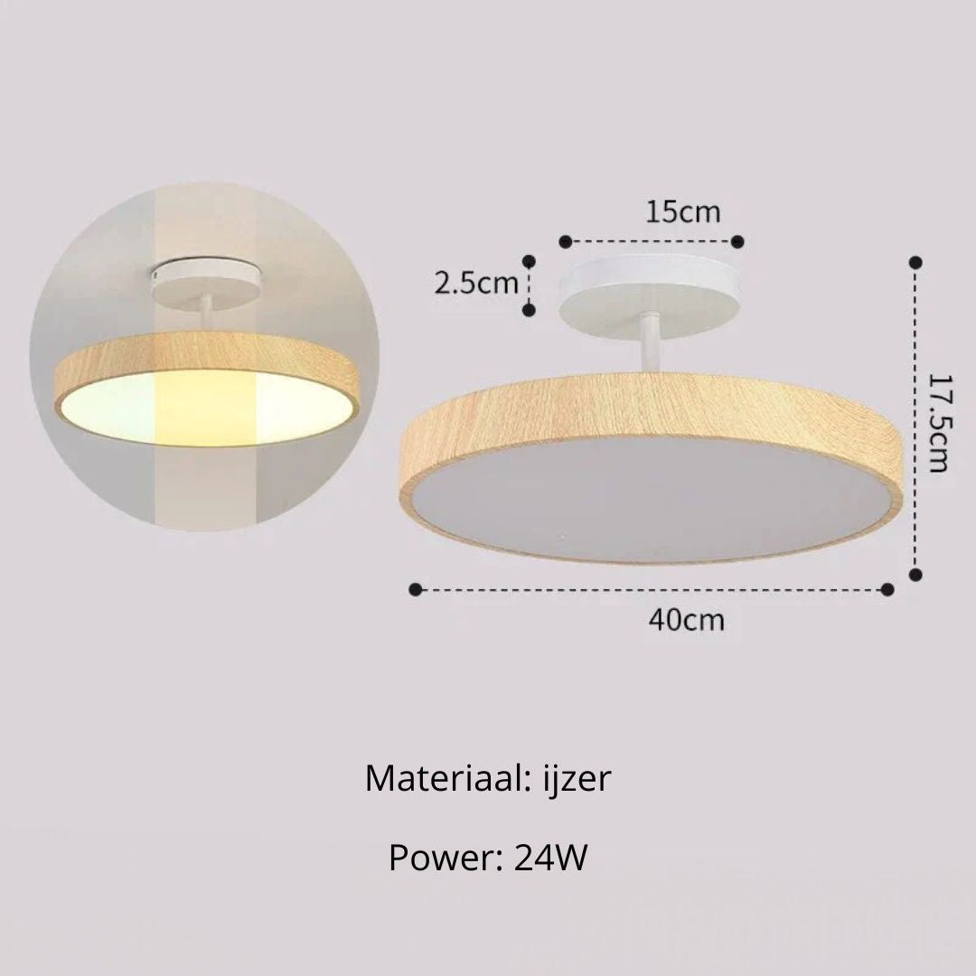 Semi-Flush Mount LED Fixture with Wood Grain Accent for Bedroom, Living Room & Dining Room Ambient Lighting | Thomler