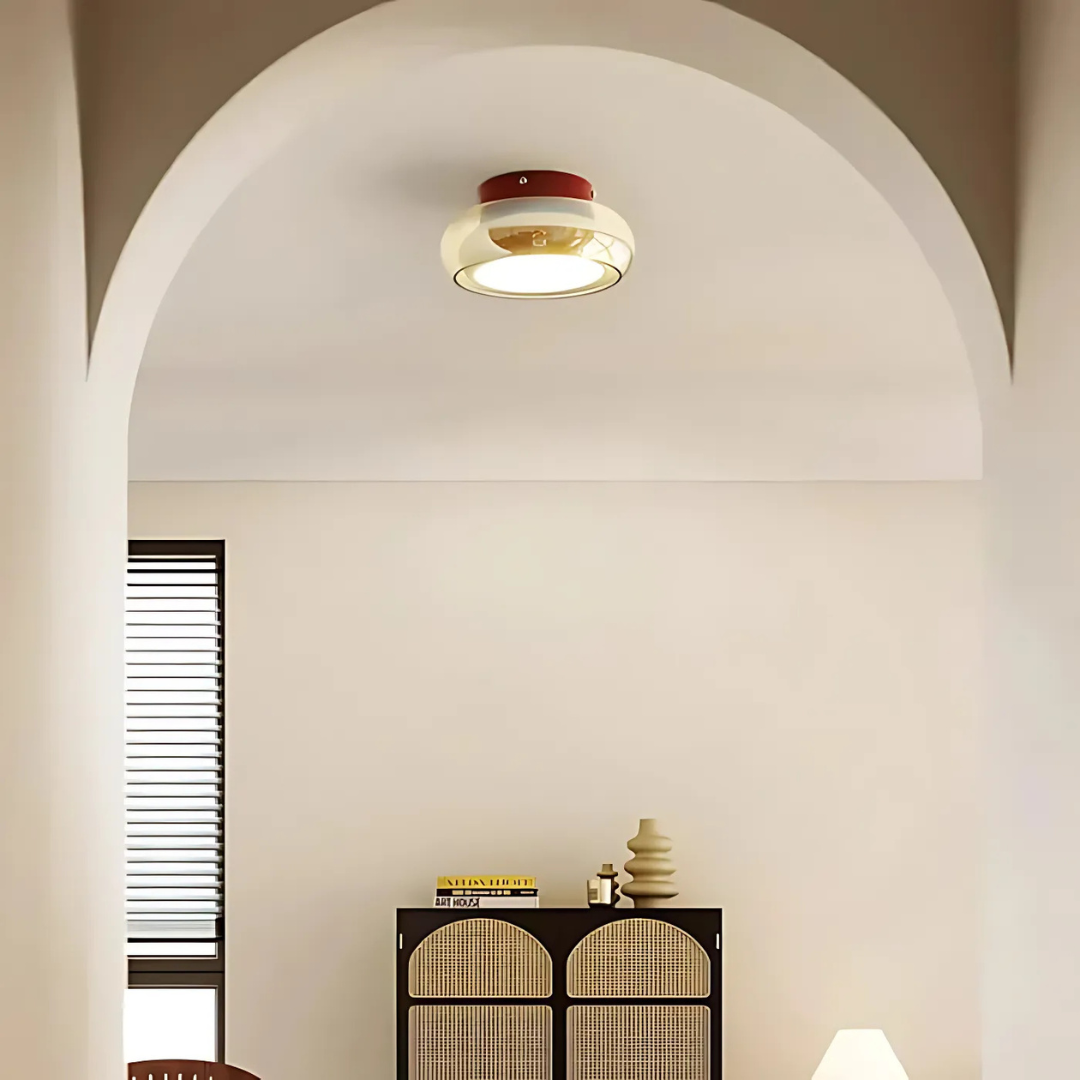 Flush Mount LED Ceiling Light 24W Amber Glass 12 Inch Warm White for Bedroom Hallway Entry Retro Style Modern Fixture Home Lighting | Thomler