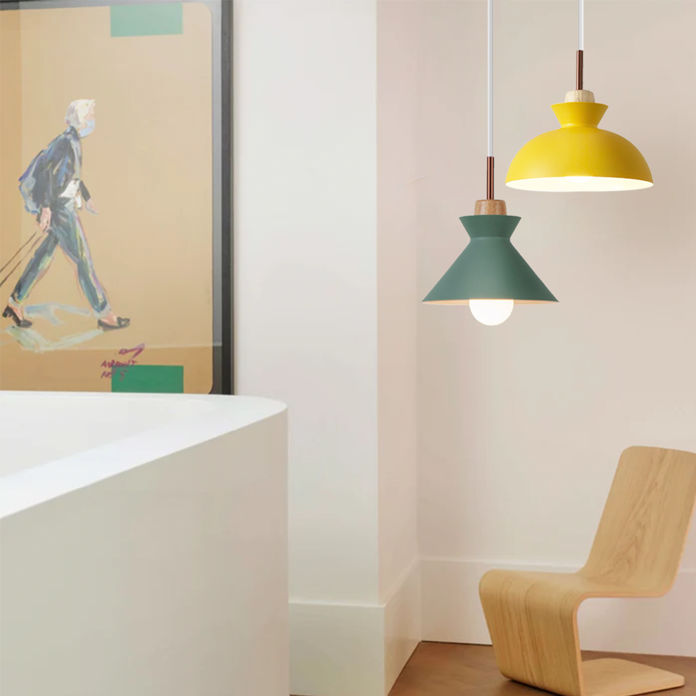 Lámpara colgante de madera de 11 pulgadas con casquillo E27, lámpara de techo nórdica moderna para dormitorio, sala de estar, comedor, isla de cocina, vestíbulo y pasillo | Thomler