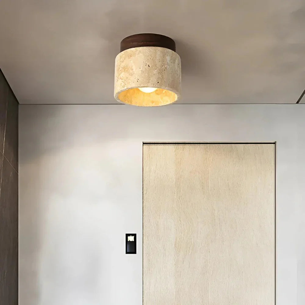 Flush Mount Ceiling Fixture Natural Stone Cream 4.7 in LED Compact Entryway Lighting for Hallways Bedrooms Foyers Modern Minimalist Japandi | Thomler
