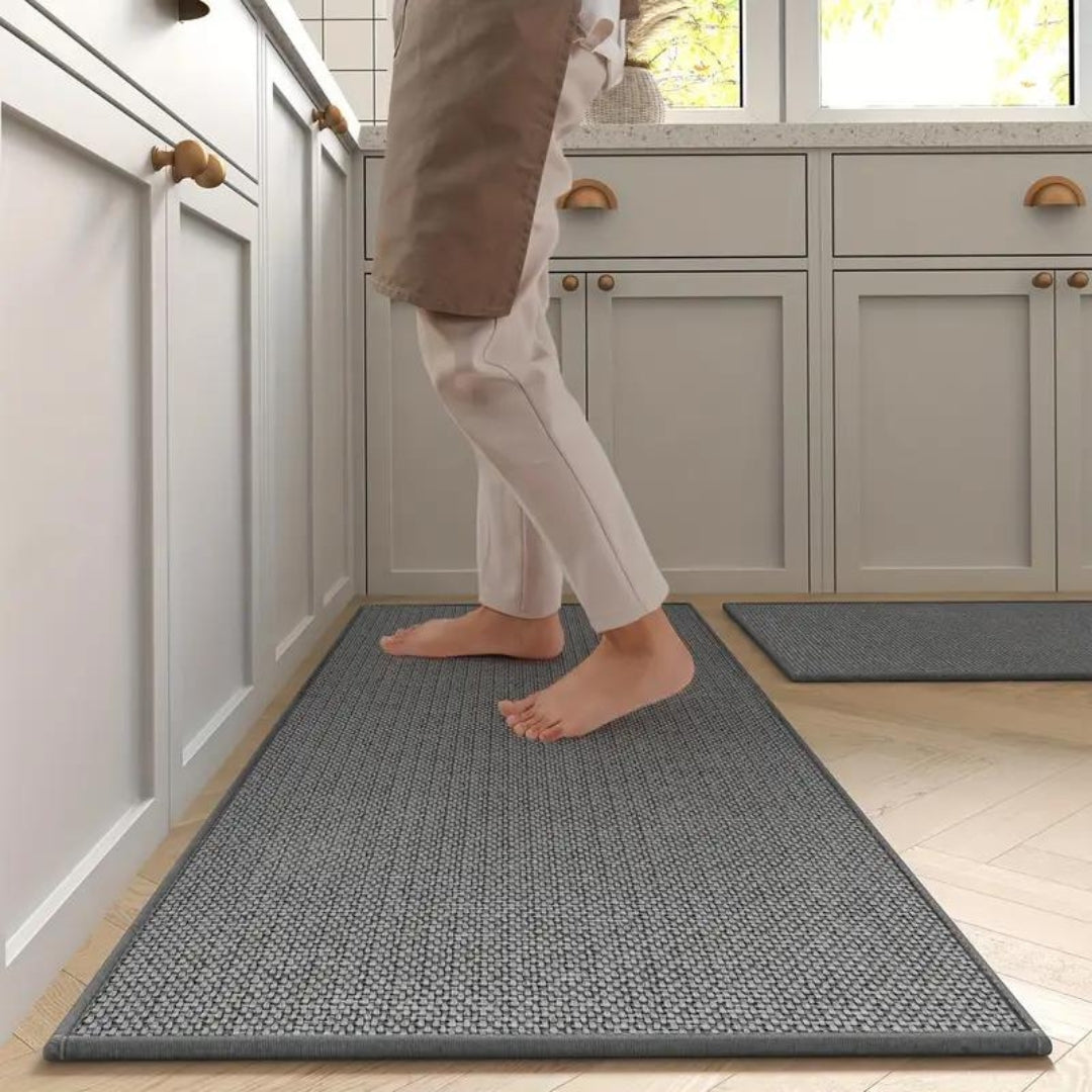 Anti-Fatigue Kitchen Floor Mat Set 2-Piece Cushioned PVC Foam Non-Slip Runner Beige Washable Comfort Rug for Cooking Prep Sink Area Standing | Thomler