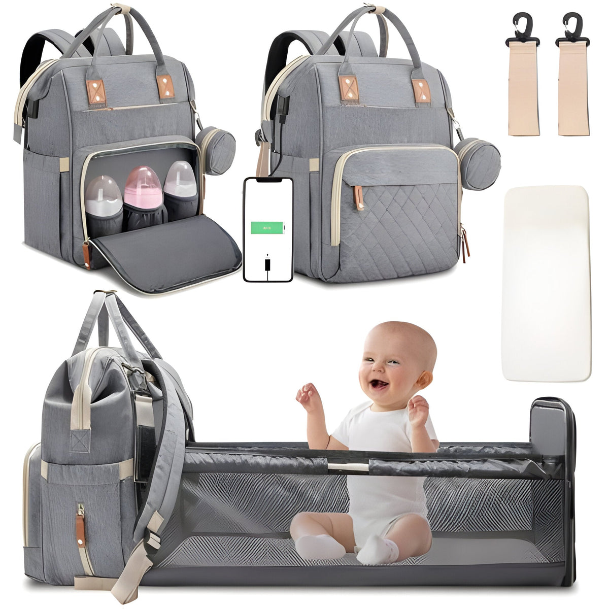Tragbare Baby-Wickeltasche mit umwandelbarem Reisebett und Moskitonetz