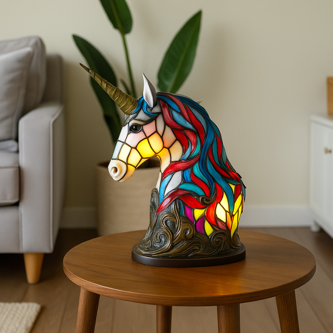 Lámpara de noche de unicornio hecha a mano con luz cálida para habitaciones infantiles, guarderías y decoración de mesita de noche - Lámpara de escritorio de animal de fantasía caprichosa, regalo | Thomler