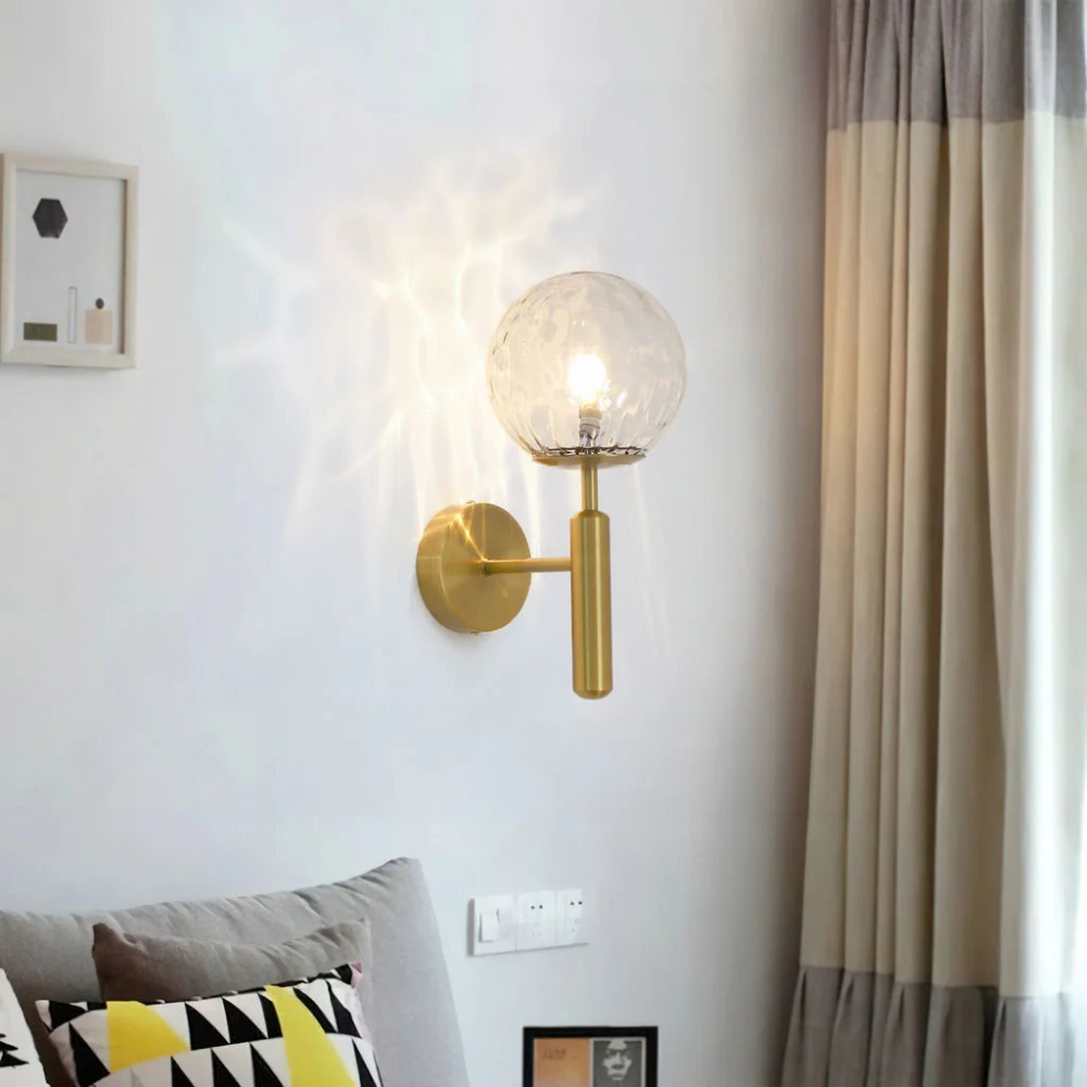 Globe Wall Sconce with 5.5-Inch Glass Shade Black and Gold Finish Bedroom Hallway Ambient Light E14 Socket Modern Minimalist Design for Entr | Thomler