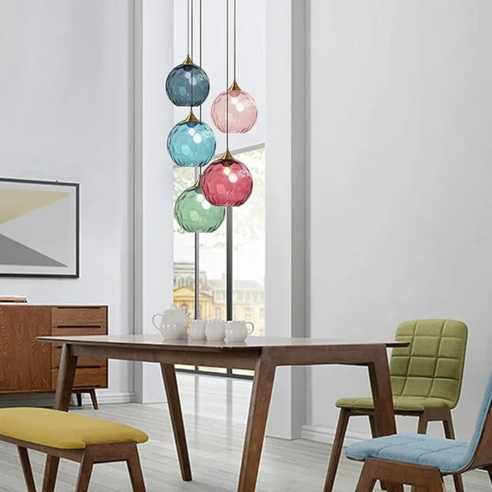 Getextureerde glazen hanglamp 7,9 inch, verlichting voor kookeiland in de eetkamer, in hoogte verstelbare moderne bolvormige pendellamp, minimalistische plafondlamp voor K | Thomler