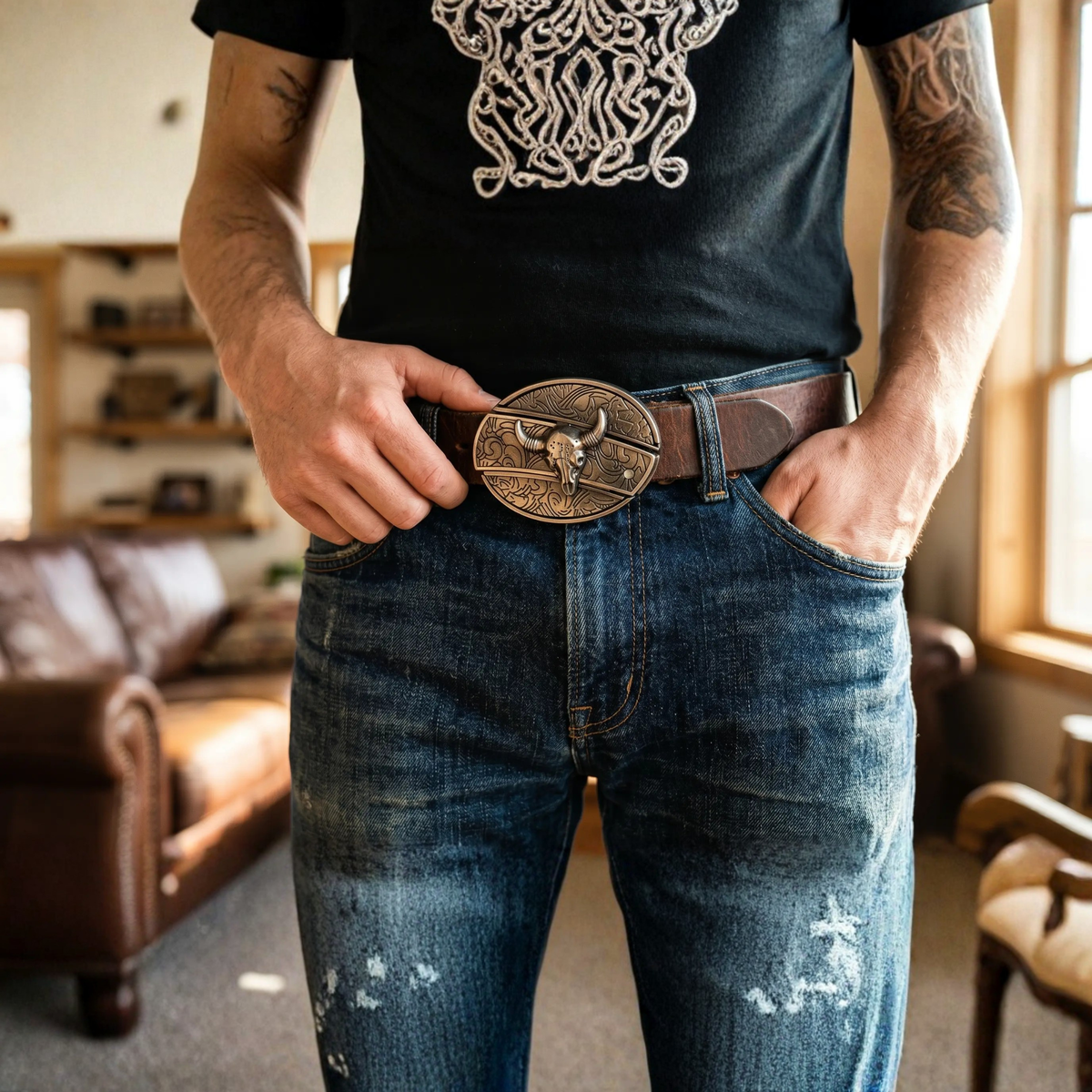 Hebilla de estilo vaquero con compartimento oculto para correas de 1.5 pulgadas | Herraje decorativo de aleación de zinc para rancho, rodeo y uso diario | Thomler
