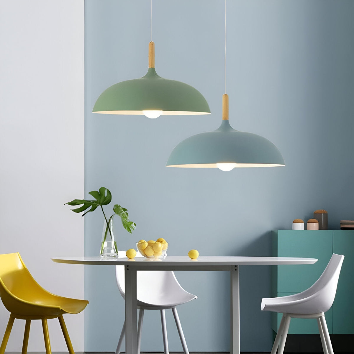 Wood and Iron Drop Light 14-24 Inches Diameter for Kitchen Island Dining Table Modern Minimalist Fixture E27 Socket Cord Height Adjustable | Thomler