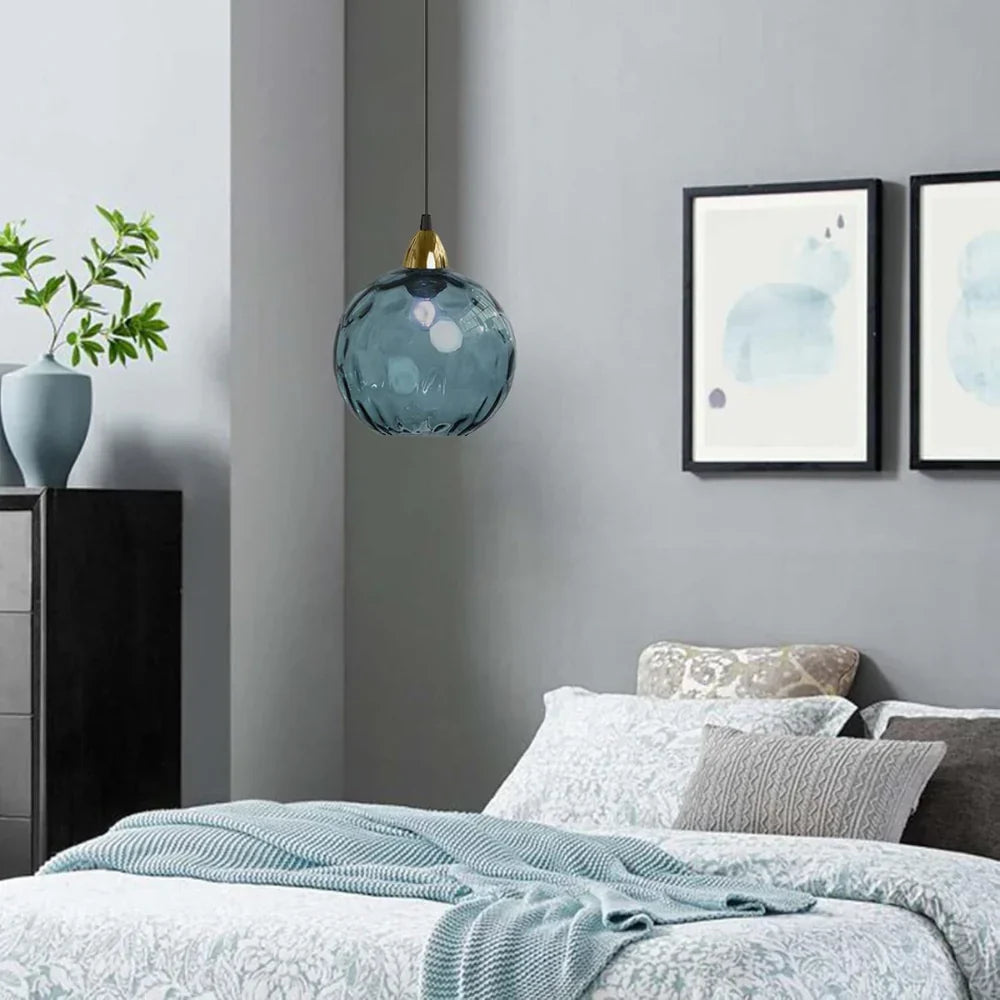 Getextureerde glazen hanglamp 7,9 inch, verlichting voor kookeiland in de eetkamer, in hoogte verstelbare moderne bolvormige pendellamp, minimalistische plafondlamp voor K | Thomler