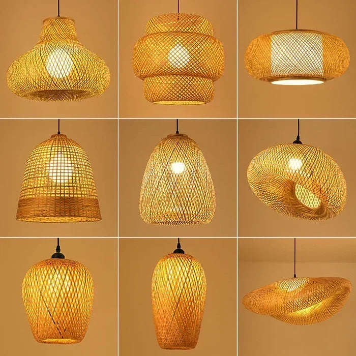 Handgeweven rotan hanglamp, natuurlijke gevlochten plafondlamp, rustieke boerderijstijl hanglamp voor eetkamer, keukeneiland en boho interieur