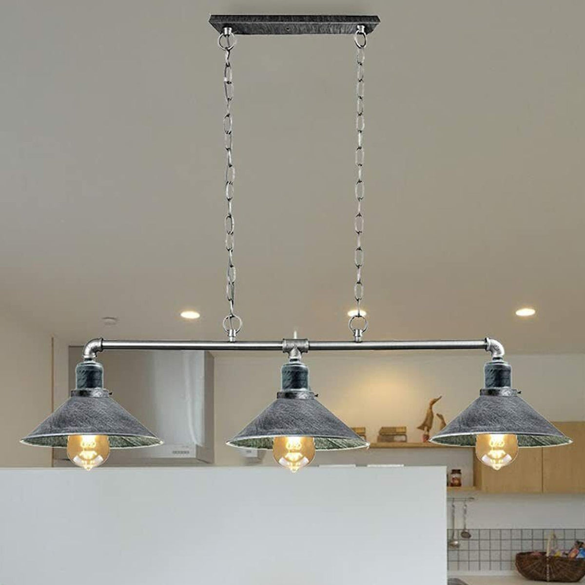 Triple Socket Industrial Overhead Fixture Metal 47 in × 40 in Rustic Red for Dining Kitchen Island Bar Restaurant Loft | Thomler