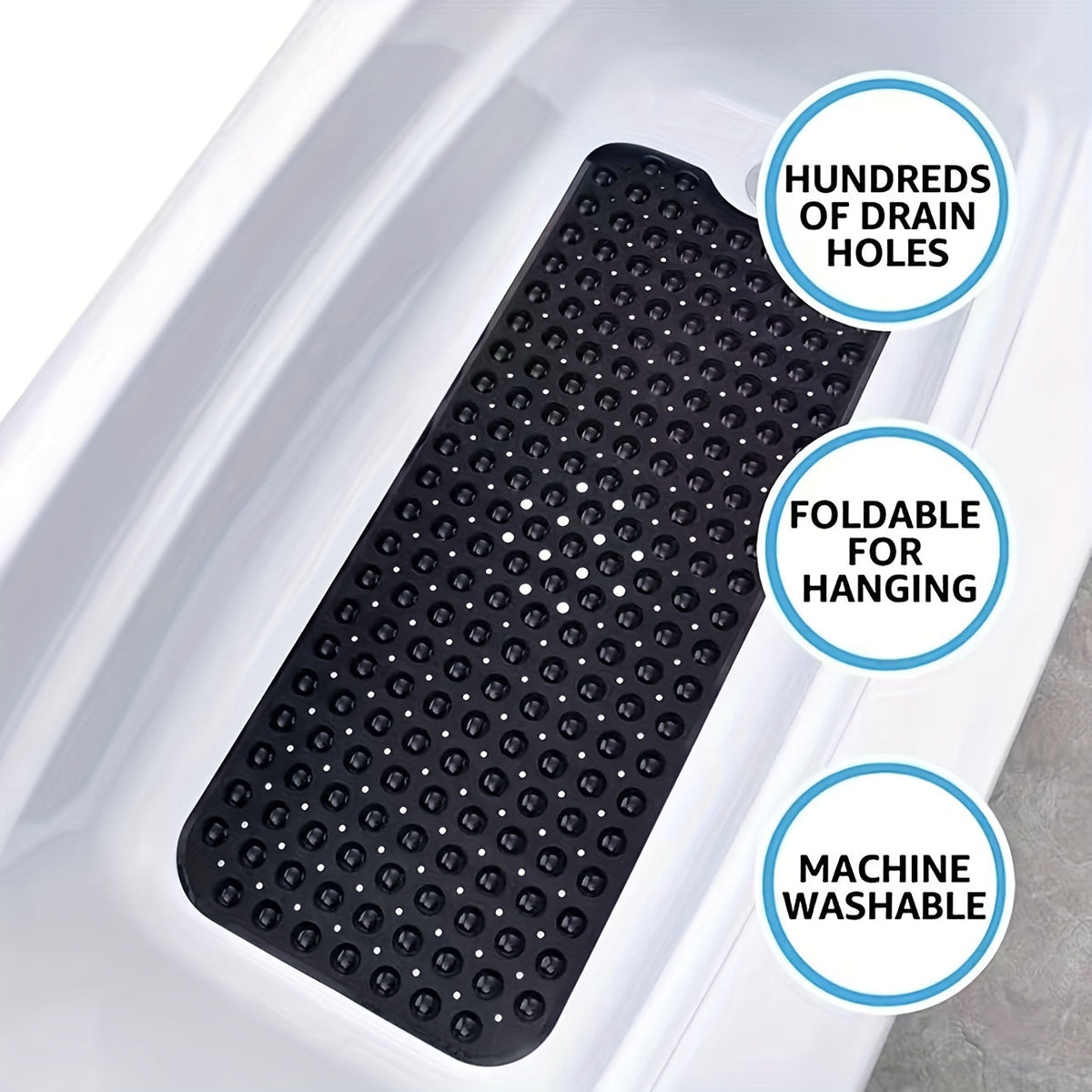 Anti-Rutsch-Duschmatte 40 × 16 Zoll Graue PVC-Badewanneneinlage mit Ablauflöchern und Saugnäpfen für nasse Oberflächen | Thomler