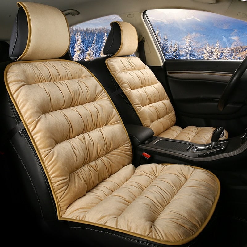 Plüsch-Sitzauflage mit Steppmuster und Kopfstützenbezug, Grau Beige Kaffee Schwarz für Vordersitze in SUVs und LKWs