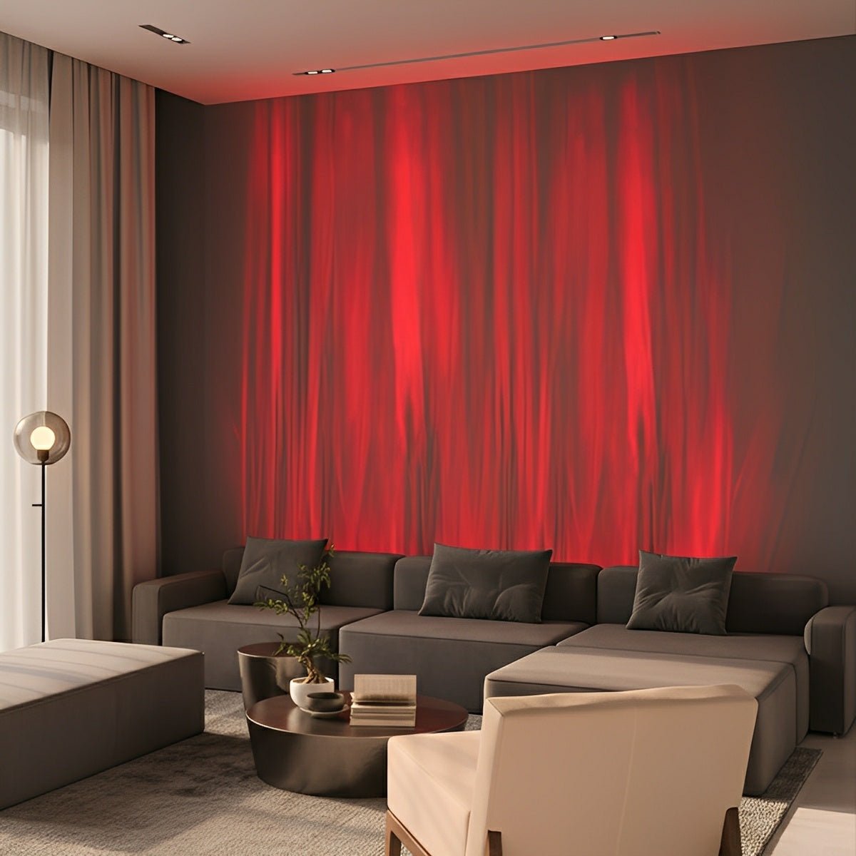 Animierte LED-Wandleuchte 39 Zoll aus Aluminium mit Flammen- & Wassereffekten, RGBW-Farbwechsel, Fernbedienung für Wohnzimmer, Schlafzimmer, Bar, Hotelmodus | Thomler