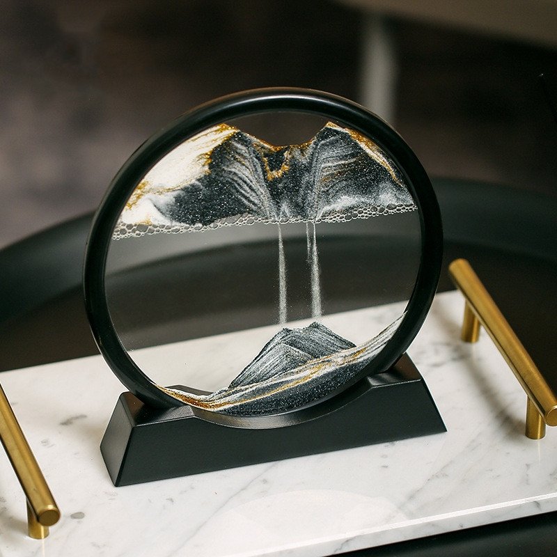 Rond 7-inch zandkunst frame met bewegend zand, glazen display voor op het bureau, kleurveranderende bureaudecoratie voor ontspanning thuis en op kantoor