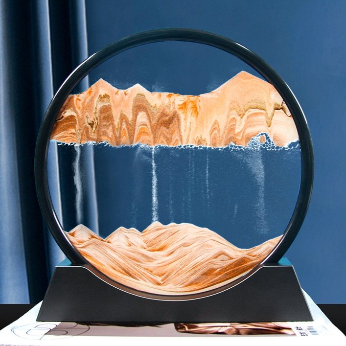 Rond 7-inch zandkunst frame met bewegend zand, glazen display voor op het bureau, kleurveranderende bureaudecoratie voor ontspanning thuis en op kantoor