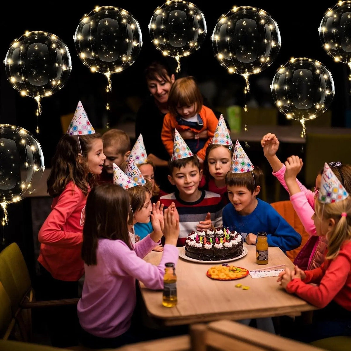 Verlichte transparante ballonnen met warm witte LED-lichtsnoeren, 45 cm, set van 10, op batterijen, voor verjaardagen, bruiloften, babyshowers, tuinfeestjes | Thomler