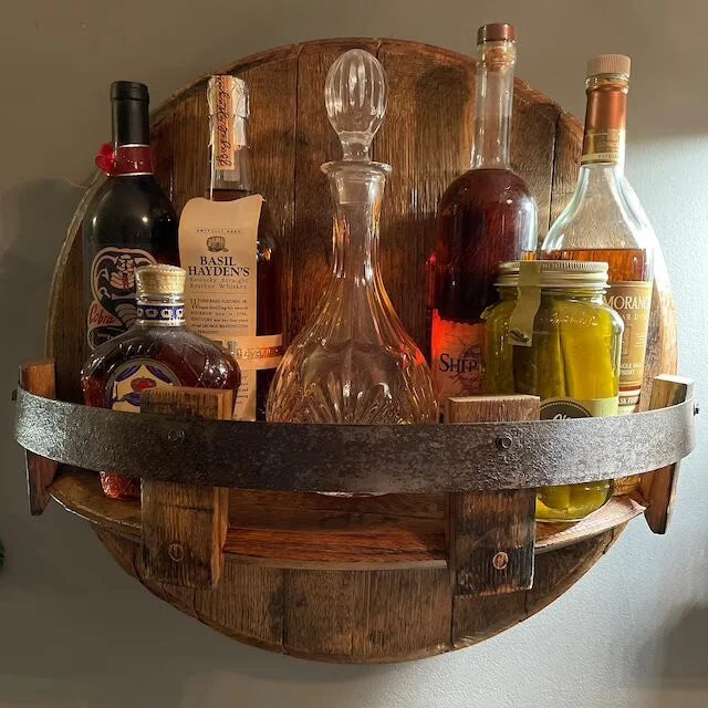4-Bottle Wooden Display Rack for Kitchen & Home Bar | Wall-Mounted Storage Organizer Holder with Rustic Brown Finish for Countertop Organiza | Thomler