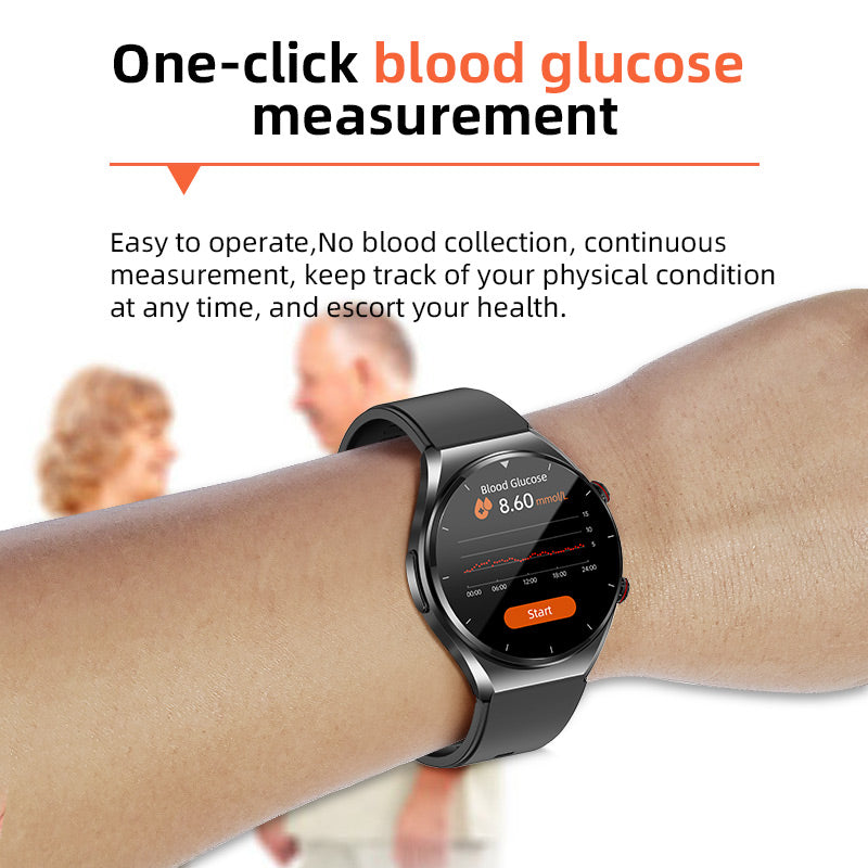Gesundheitsüberwachungs-Smartwatch mit Glukose-Tracker, Herzfrequenz-, EKG-, Blutdruck- und HRV-Sensor für tägliches Wohlbefinden und Fitness